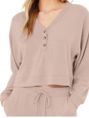 ALO Yoga Women's Long Sleeve Henley Top in Taupe
